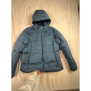 The North Face Womens Mixed Quilt Hooded Puffer Jacket Blue XL TG